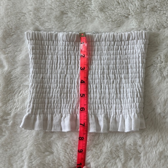 NWT Vitamin A Nya Smocked Strapless Cotton Bandeau Top in White Crinkle Linen - Picture 13 of 16